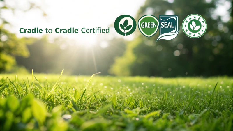 Collage of sustainability certification logos on a green background